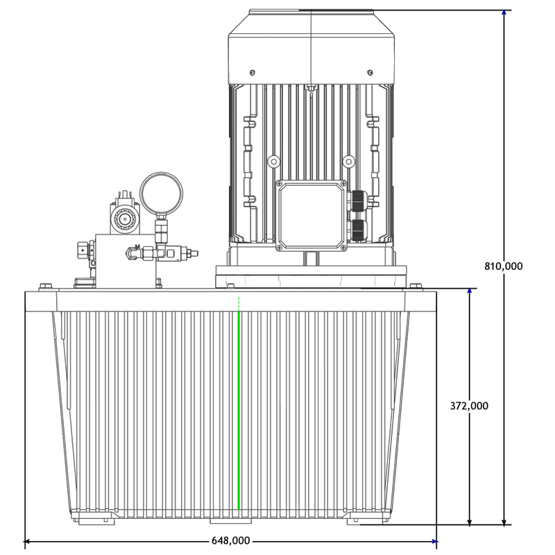 Hydraulikaggregat mit elektrischem Wegeventil V=70L 4 Hydraulikaggregat HA-DEEV-70-15 Seitenansicht A