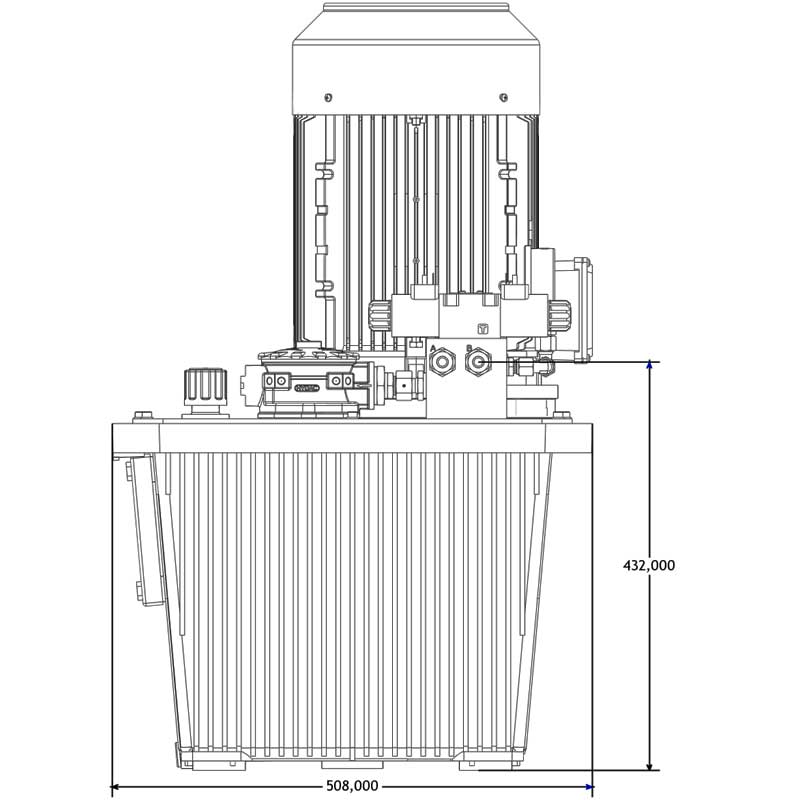 Hydraulikaggregat mit elektrischem Wegeventil V=70L 5 Hydraulikaggregat HA-DEEV-70-15 Seitenansicht B